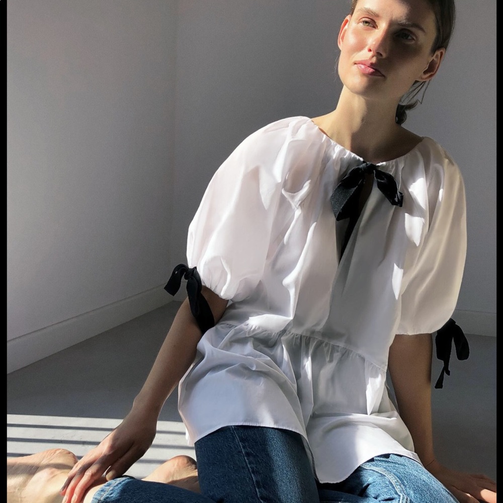 Zara White Two Ways Poplin Tie Oversized Blouse